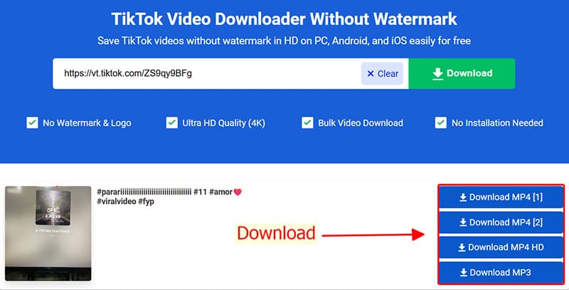 Download TikTok videos with Snaptik